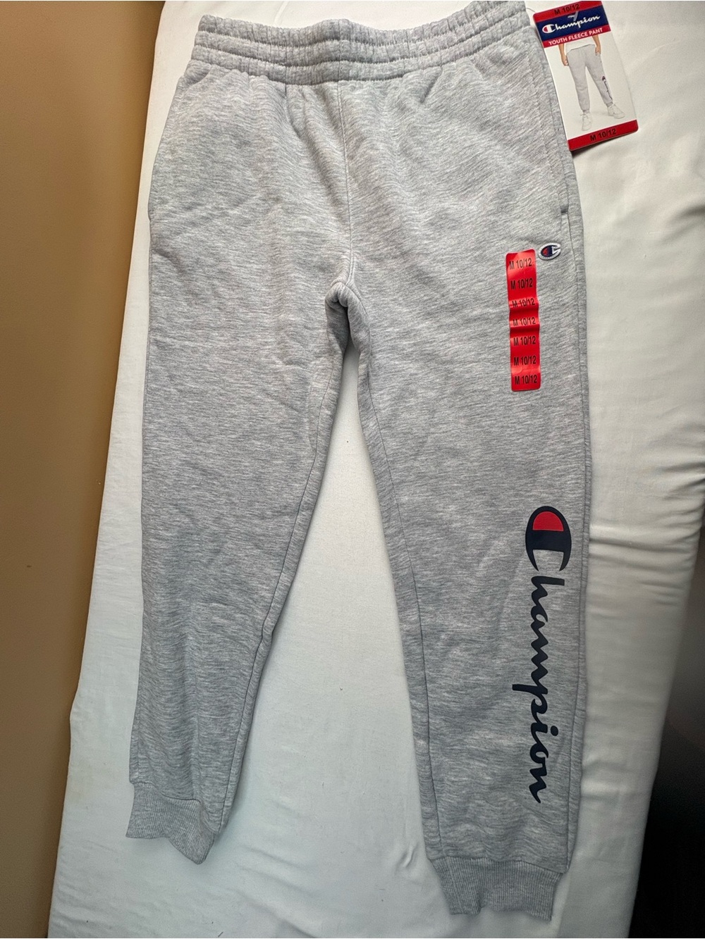 Champion Kids Light Gray Logo Joggers with Navy & Red Accent